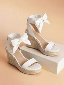 Womens Open Toe Espadrilles Wedges Tie Lace Up Cute Ankle Strap Platform Sandals Dressy Shoes - 白色 - 查看 1