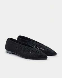 Women's Crochet Espadrille Style Ballerina Flats – Pointed Toe Braided Knit Flat Shoes For Spring/Summer - 黑色 - 查看 1