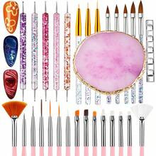 Kit de Ferramentas de Arte de Unhas 30 Peças - Canetas de Arte de Unhas, Pincel, Paleta de Resina para Arte de Unhas, Ferramentas de Pontilhado de Unhas - Pincéis de Listras para Linhas Longas, Caneta de Desenho de Unhas, Ferramentas de Pontilhado, Kit de Arte de Unhas para Arte de Unhas - Multicolorido - Visão 9