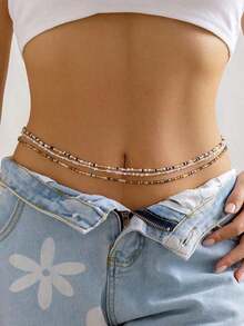 3pcs Beaded Beach Belly Chain Waist Jewelry,  Elastic Waist Decoration Waist Beads Waist Chain - 彩色 - 查看 1