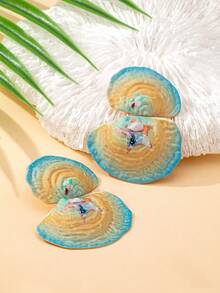 1 Pasang Anting Pantai Boho - Enamel Gradien Dua Lapisan dengan Bintang Laut - Perhiasan Pernyataan Bertema Bahari - kerang - View 4