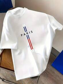 T-shirt in cotone con scollo a equipaggio, design di stampa minimalista, colori moderni e adattabili, perfetta per l'abbigliamento estivo - Bianco - Visualizzare 1