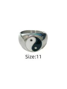 1枚不锈钢阴阳八卦图案戒指，316不锈钢真空电镀18K金，防水，防褪色，简约休闲男士戒指 - 八卦滴膠男士戒指 - 查看 25