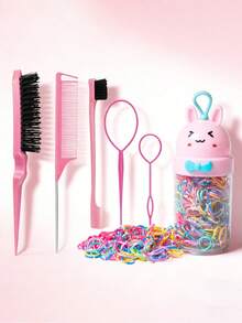 Set de 6 accesorios para el cabello de color rosa dulce, set de 6 lazos para el cabello con diseño de conejo lindo con caja de almacenamiento portátil - Multicolor - Ver 2