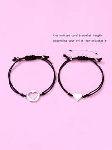 2件套儿童简约可爱母亲节礼物亲子手工镂空爱心PU绳手链套装，适合日常佩戴、送礼、节日佩戴 - 黑與白 - 查看 2