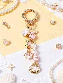 1个条纹珍珠串珠钥匙扣，贝壳和海星钥匙圈，女孩包包挂饰 - 彩色 - 查看 5