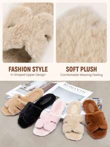 Athlefit Women Cozy Fuzzy Open Toe Slide Slippers Soft Fluffy House Shoes Non-Slip Indoor Comfortable Bridesmaid Gift Bedroom Slippers - 粉色 - 查看 8