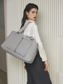 LEQUEEN 1 pieza Nueva Bolsa de Mamá de gran capacidad, Bolsa de pañales para viajes y maternidad, Bolso bandolera para madres, Adecuado para almacenamiento y organización - Gris - Ver 3