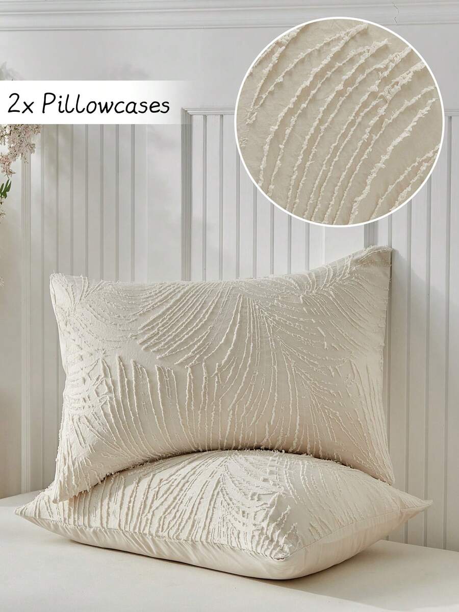 2pcs Khaki Boho Style Cutout Tufted Pillowcases, Vintage Farmhouse Chic Polyester Decorative Pillow Covers Suitable For All Seasons, Decor, Machine Washable, Inserts Not Included - Khaki - View 1