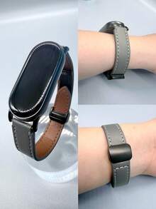 1 dây đeo da cho đồng hồ thông minh , dây đeo từ tính gập thoáng khí thời trang, phù hợp với Mi Band 8/9/10/NFC - Xám - Xem 1