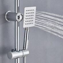 Bathroom Shower Kit Twin Head  Square Fixed Head Riser Rail Bath Mixer Tap Set - Silver - View 3
