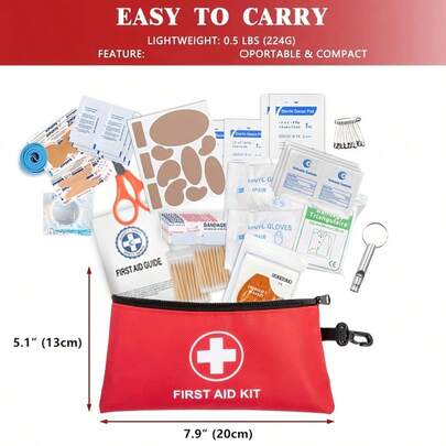 Portable First Aid Kit, Compact Red Emergency Bag With Bandages, Scissors & Medical Supplies For Home, Car, Camping, Travel & Outdoor Use