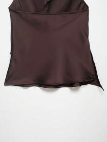 Áo kiểu cổ yếm bằng satin dành cho nữ DEEKA mùa xuân/hè, kiểu dáng châu Âu và Mỹ. - màu nâu - Xem 9