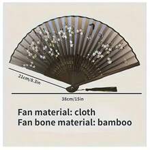Bộ 4 quạt xếp Trung Quốc với họa tiết hoa mai, lan, tre và cúc trên nền đen, kiểu quạt múa Hanfu cổ điển Trung Quốc, phù hợp cho nam và nữ, học sinh, mùa hè. - A - Xem 14