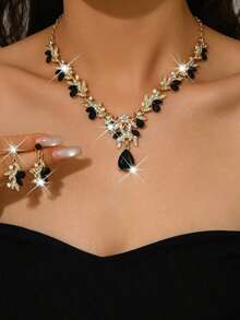 3pcs Luxury Wedding Party Women Dresses Rhinestone Diamond Decor Jewelry Fashion Sparkly Choker Necklace & Earrings Set Prom Costume Jewelry Set Accessories (2 Earrings And 1 Necklace) - 水鑽首飾套裝 - 查看 8