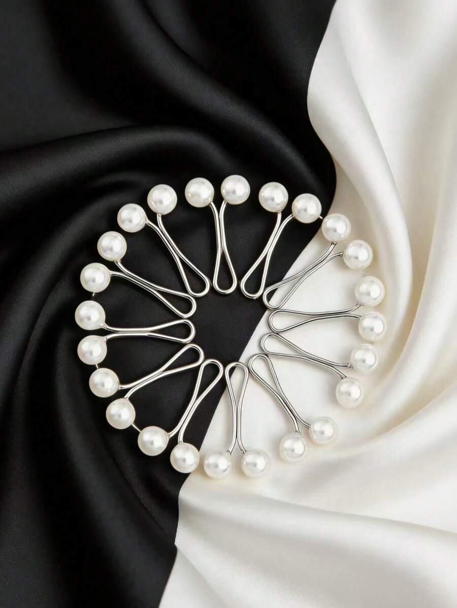 12个装女士白色U型珍珠发夹围巾固定器配饰，头巾夹（不含卡片），适用于连衣裙、沙滩、度假等场合。