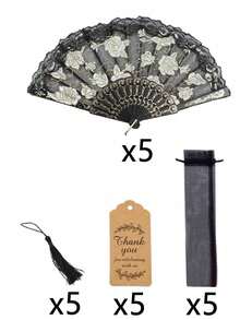 40支/20支/4支优雅复古玫瑰蕾丝花卉手扇，复古风格白色玫瑰折叠手扇，包含5支扇子、5张感谢卡、5个流苏和5个欧根纱袋，白色和金色花卉图案，带流苏，适用于婚礼、新娘送礼会、派对和教堂装饰、舞会和派对道具、教堂婚礼装饰 - 彩色 - 查看 16