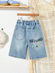 Quần short denim rộng rãi cho bé trai, mùa hè - Rửa trung bình - Xem 2
