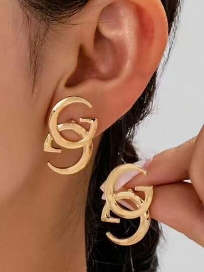 1 Đôi bông tai chữ cái hình học thanh lịch, bông tai chữ G kép, thích hợp để đeo hàng ngày.