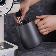Coffee Milk Frothing Pitcher Jug Anti-Scald Wood Grain Handle 304 Stainless Steel Precision Scale Professional Coffee Utensils - 600ml Black - View 6