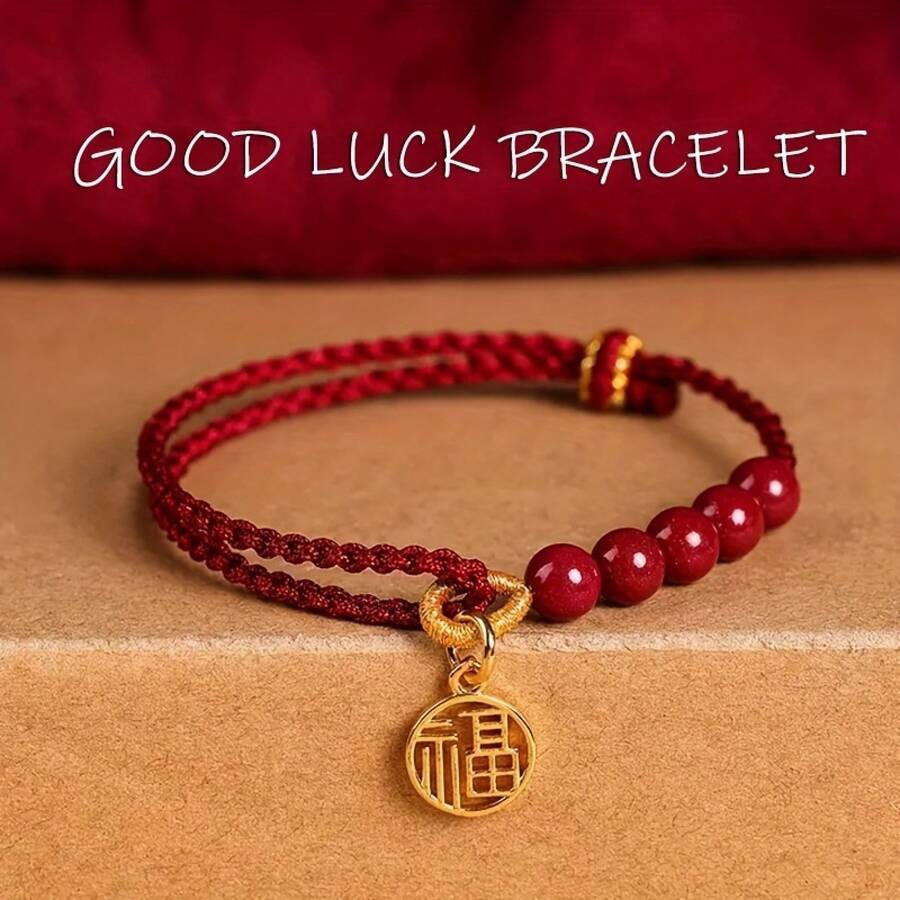 A Red String Woven Lucky Charm Pendant Bracelet, A Of Good Fortune Family And Friends PCPD - Red - View 1