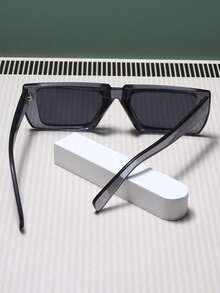 1 Pair Translucent Gray Thick Frame Square Glasses, Suitable For Street Style, Outfit Accessories, Daily Commute And Travel - Transparent Gray Black Film - View 5
