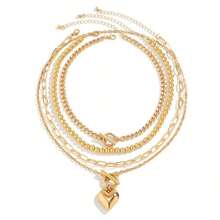 4PC Women's Fashion-Hop Beaded Set Necklace, Versatile Geometric OT Short Love Female Collarbone Chain - Bộ vàng - Xem 2