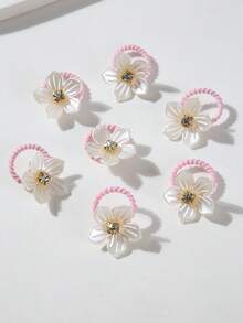 10pcs/Pack Shiny Rhinestone & Pearl Flower Mini Hair Scrunchies, Cute Princess Style, Suitable For Daily Use, Elastic & Durable Hair Ties For Girls With Fine Hair - Multicolor - View 2