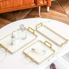 1 pieza Bandeja de diseño de doble asa de lujo moderna, adecuada para bodas, aperitivos, exteriores, bandeja multiusos - Blanco - Ver 4