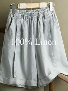Women'S 2026 Spring Summer Linen Wide Leg Shorts - Elastic High Waist Flowy Casual Straight Shorts - Xanh nhạt - Xem 10