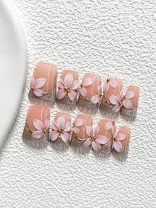 10Pcs Light Luxury Floral Style Handmade Nail Art Set,Polygel Nail Set, Five Petal Flower Nail Art Decorations,Includes Nail Tools,3 Sizes Available,Almond Nails , Duck Nails,Coffin Nails For Party, Dance, Daily Wear. - 彩色 - 查看 17