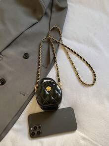 2026 New Mini Bag, Chic Rhombus Pattern Round Crossbody Bag, Elegant Handbag & Coin Purse - Black - View 6