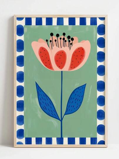 1pc, Canvas Wall Art, Framed Wall Art, Modern Floral Wall Decor - Eye-Catching Red Floral Illustration Accented With Blue And Green Details - Vibrant Botanical Prints, Farmhouse-Style Wall Art, Boho-Chic Posters, Apartment Decor, Room Decor Aesthetics, Feel-Good Decor, Dorm Room Decor, Living Room Decor, Bathroom Decor, Kitchen Decor, Dining Room Decor, Bedroom Decor, Gifts, Housewarming Gifts, Office Decor, Bohemian Floral Patterns