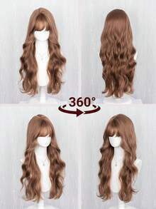 长款波浪刘海假发，自然逼真耐热合成发丝，适合日常佩戴和角色扮演 - 彩色 - 查看 7