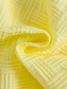 2 piezas Conjunto de camisa y pantalones cortos con estampado de dibujos animados lindos y texturizados para niño pequeño, moda callejera para niños - Amarillo - Ver 10