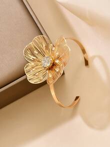 1 chiếc vòng tay hình hoa rỗng đính đá lấp lánh, thiết kế riêng, thích hợp cho kỳ nghỉ và đeo hàng ngày. - Vàng - Xem 3