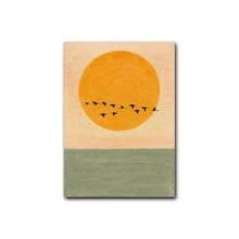 1幅中世纪现代风格日出飞鸟艺术版画，日式风景墙画，现代自然装饰，现代禅意艺术品，适用于客厅和卧室，无框 - 風景 - 查看 6