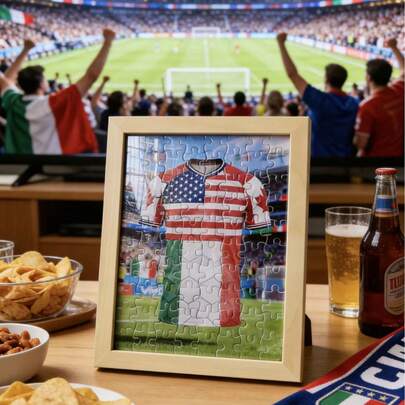 2026 World Cup Memorial Jersey Puzzle Photo Frame, Desktop Decor Football Fan Souvenir Gift, Fan Collection Commemorative Gift