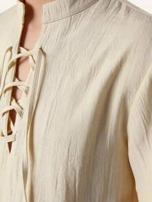 Men's Solid Color Cross Tie Textured Short Sleeve Shirt - Apricot - View 3