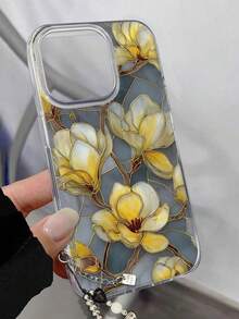 2026新款优雅彩绘玉兰花羽毛装饰银色手链表带，适用于 17/17 Pro Max/ 15/16/16 Pro/15 Pro Max、P13/P14、P11/P12软壳、XS/XR/7/8/SE2、S25/S26、A14/A15、S23 Ultra/A50/A12/A32/A52/A72/A51/A21S/A13/A14/S22 Ultra/S23/A33/A53/S20 FE手机壳 - 彩色 - 查看 4