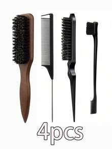 1-15件套梳子套装，男女通用猪鬃毛头发和胡须刷，专业美发梳，女孩发圈 - 多色 - 查看 21
