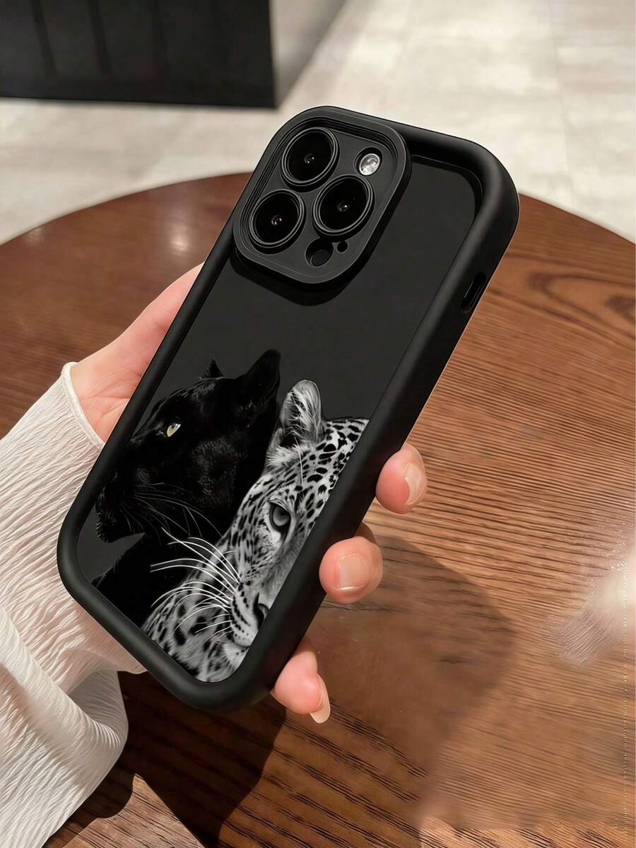 1个黑色凶猛双豹个性化图案全包覆TPU防摔手机壳，兼容苹果16/15/14/13/12/11 Pro Max - 彩色 - 查看 1