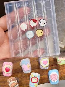 1 pieza Molde de arte de uñas de silicona transparente con diseños lindos de marco, globo de texto, estrella, corazón, manzana y mariposa - transparente - Ver 3