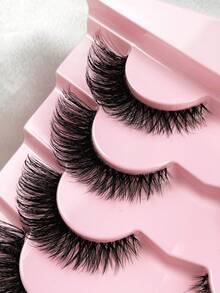 5 Pairs DD Curl Fluffy Russian Mink False Eyelashes, 3D Voluminous Dense Cat Eye Faux Lashes, Messy Mink Lashes, Long Fox Eye Lifting Lash Set, Full Root Extended Volumizing Outer Corner Makeup - Black - View 2