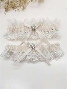 白色蕾丝吊袜带，西部婚礼用品，弹性腿带，欧美新娘吊袜带，派对配饰 - 彩色 - 查看 14