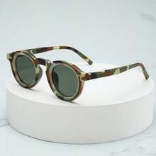 1pc Unisex Retro Round Small Frame Personalized Minimalist Fashion Glasses, Suitable For Party, Travel, Beach, Daily Wear - Camouflage Frame Green Piece - View 6