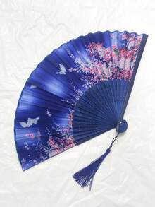 1PC Bamboo Folding Hand Fan, Women's Floral Butterfly Handheld Fan, Handmade Chinese Fan With Tassel, Dance Wedding Party Photo Prop Gift - Multicolor - View 15