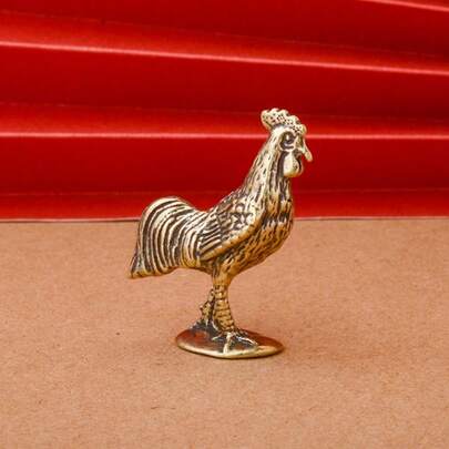 Decoración de gallo de latón: Escultura de gallo linda, adecuada para la decoración del hogar, sin necesidad de energía, se adapta a la sala de estar y la oficina, regalo ideal para amantes de los animales y entusiastas de la decoración del hogar