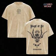 Mahoraga Washed Oversized-Shirt –  Anime Graphic Gym Pump Cover Tee, Vintage Washed Cotton Streetwear TTDF - màu đen - Xem 4