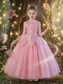 Đầm dự tiệc màu hồng thanh lịch cho bé gái tuổi teen, thiết kế cánh hoa đính sequin, lưng khoét hở phối lưới, đầm dự tiệc trang trọng, đầm công chúa, đầm dạ hội, đầm bé gái dự đám cưới, tiệc chiêu đãi, tiệc sinh nhật, kỳ nghỉ, lễ hội. - Hồng - Xem 6